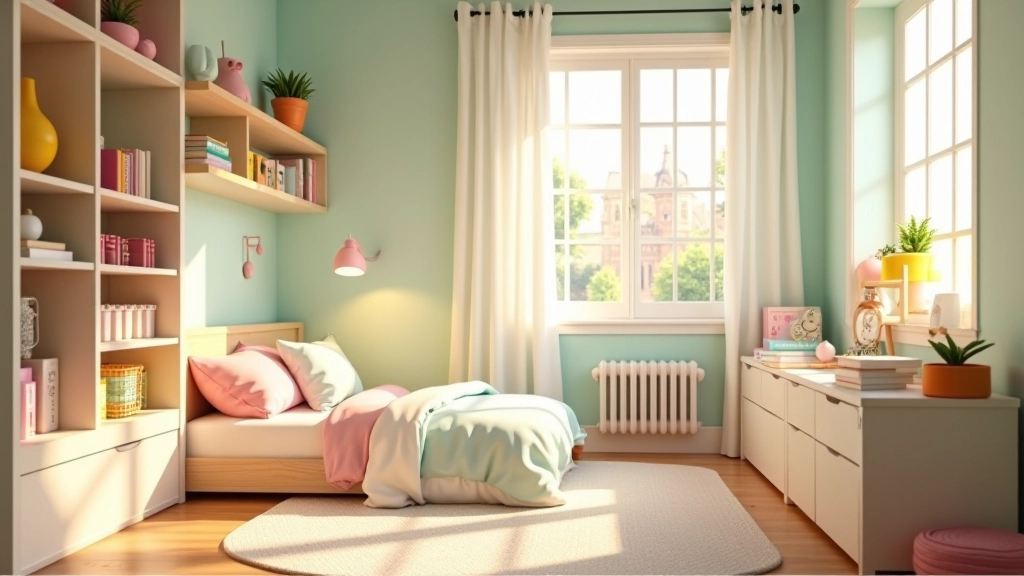 Child-friendly bedroom with organized storage and safe design