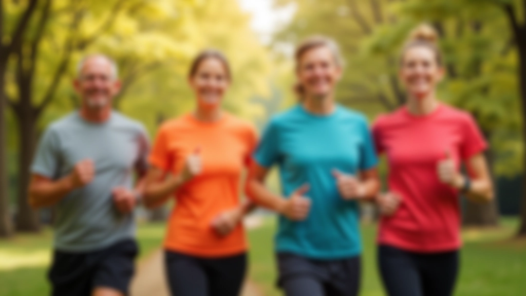 Group of mature runners stretching before a morning run in a park setting